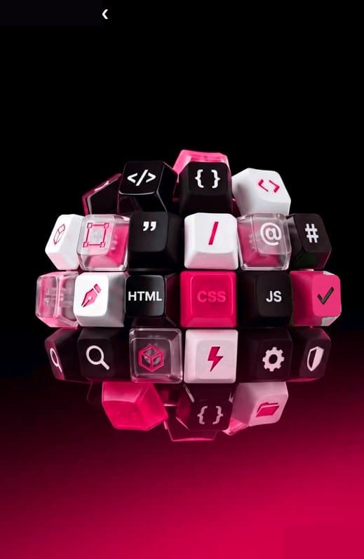 Sphere of development keycaps in AEIZ charcoal and magenta
